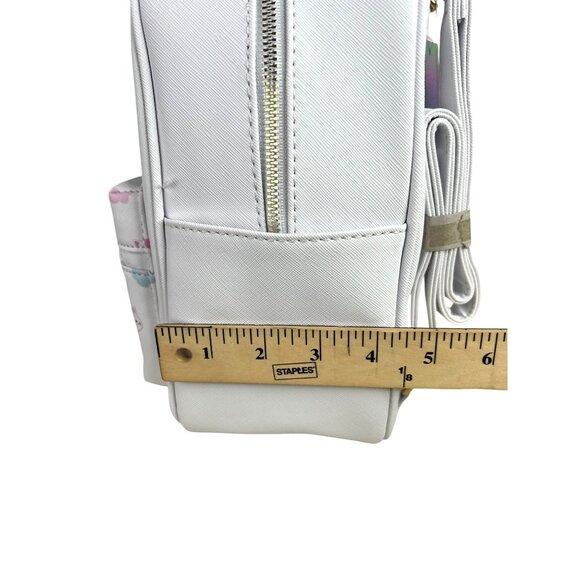 Under One Sky Decorative White Backpack Cute Cat & Flower Print Pom Pom Accent - Picture 7 of 11